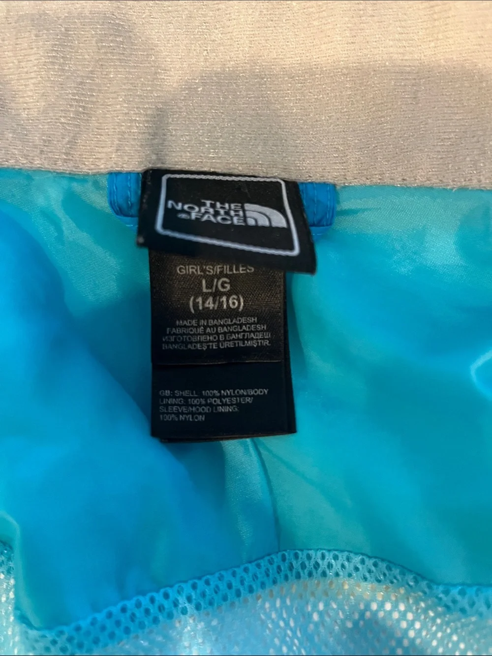 The North Face Girls 14/16 L Teal Waterproof raincoat Hooded Jacket